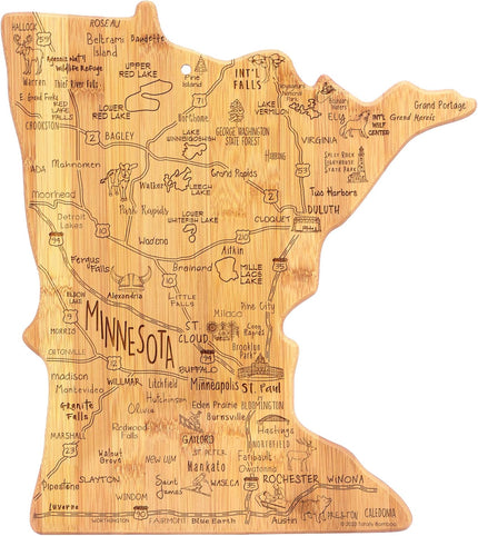Totally Bamboo Destination Minnesota State Shaped Serving and Cutting Board, Includes Hang Tie for Wall Display