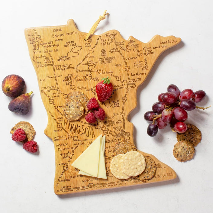 Totally Bamboo Destination Minnesota State Shaped Serving and Cutting Board, Includes Hang Tie for Wall Display