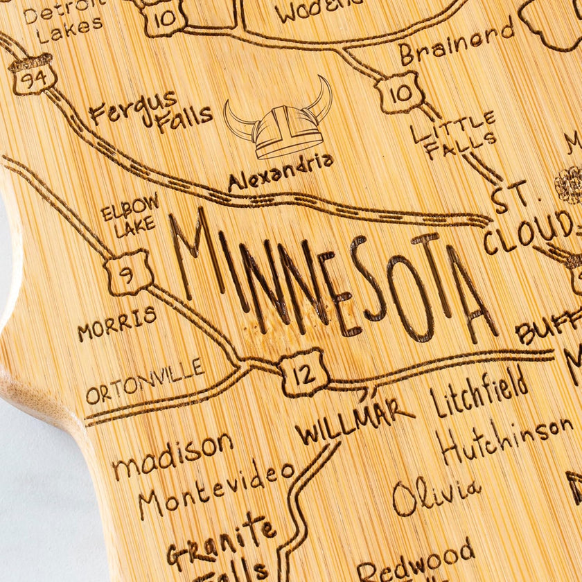 Totally Bamboo Destination Minnesota State Shaped Serving and Cutting Board, Includes Hang Tie for Wall Display