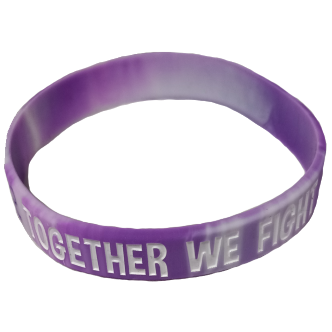 Image of awareness wristband purple white blended with words